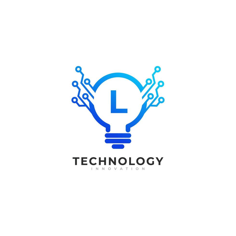 buchstabe l innen lampe birne technologie innovation logo design template element vektor