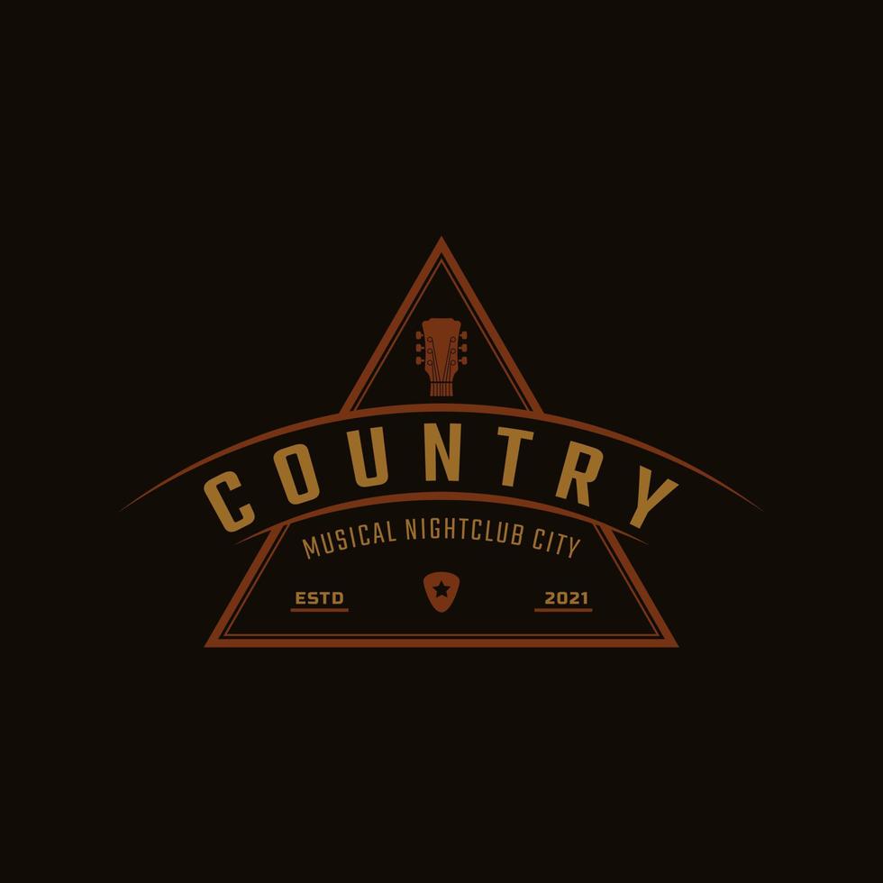 klassisk vintage retro etikett märke för countrygitarr musik western saloon bar cowboy logotyp designmall vektor