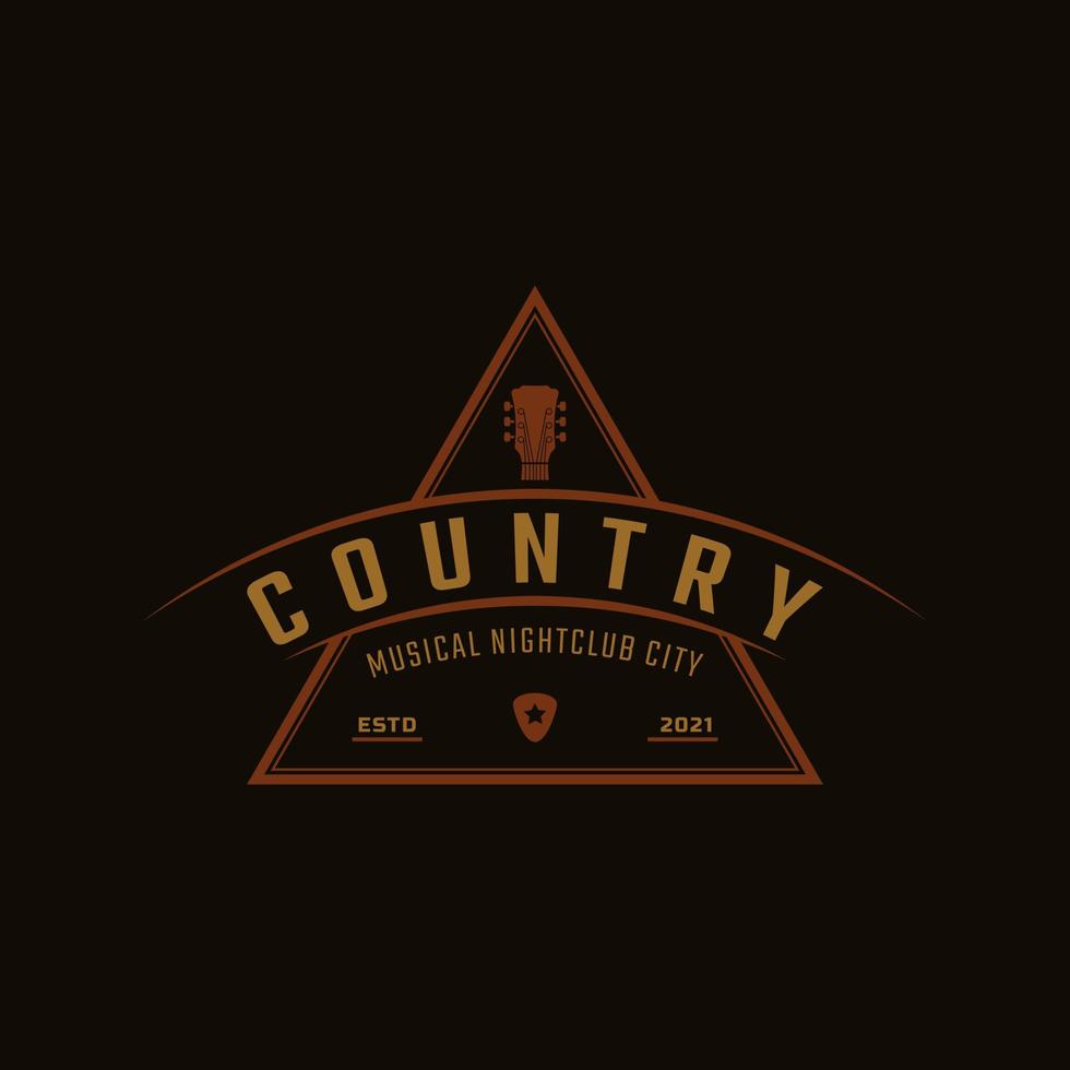 klassisches Vintage-Retro-Label-Abzeichen für Country-Gitarrenmusik Western Saloon Bar Cowboy-Logo-Design-Vorlage vektor