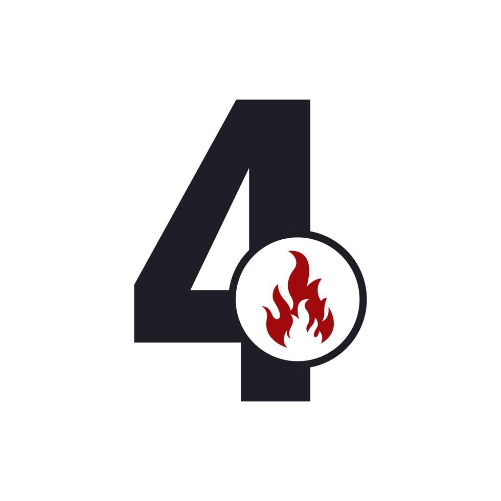 Nummer 4 mit Design-Inspiration für das Flammenfeuer-Logo vektor