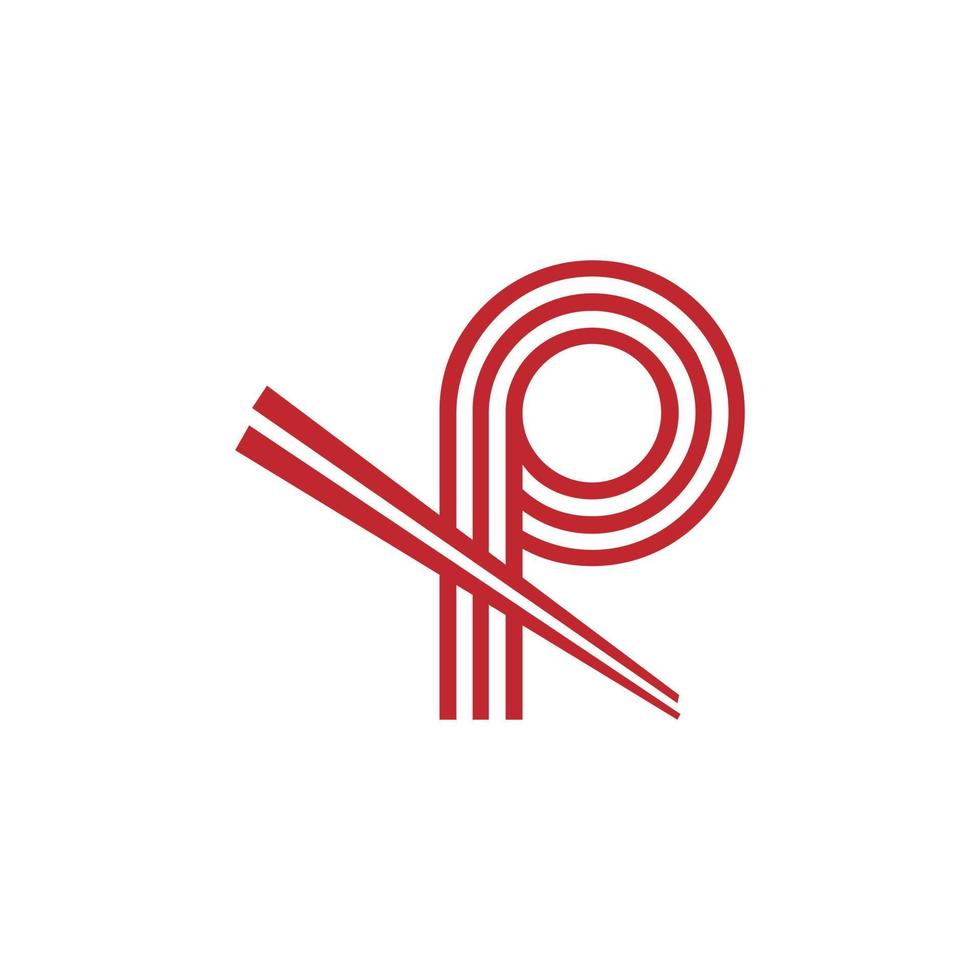 bokstaven p japanska nudlar vektor logotyp symbol. lämplig för japanska restauranger logotyp inspiration.