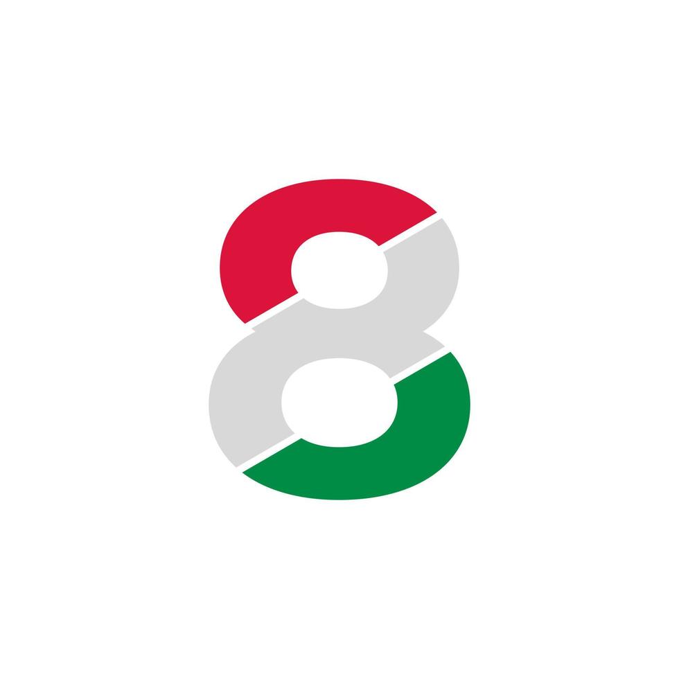 nummer 8 papierausschnitt mit vorlage für das farblogo der italienischen flagge vektor