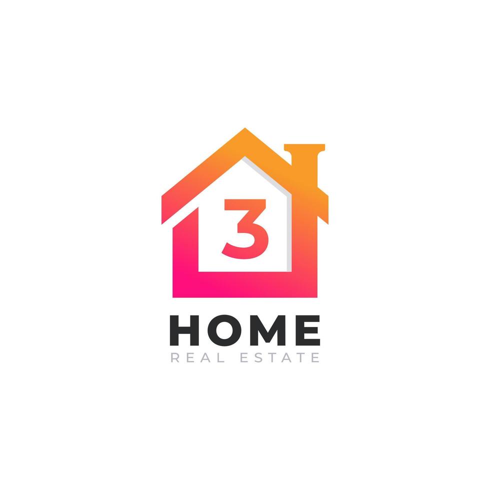 Anfangsnummer 3 Logo-Design des Hauses. Immobilien-Logo-Konzept. Vektor-Illustration vektor