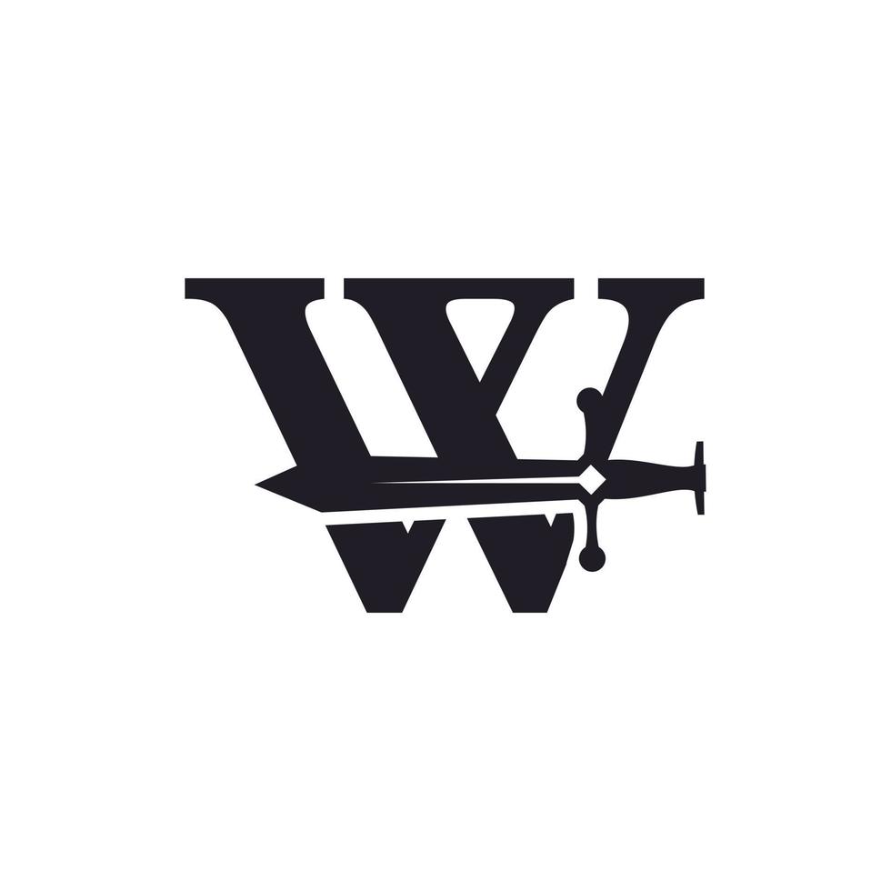bokstaven w med svärd ikon vektor logotyp designmall inspiration