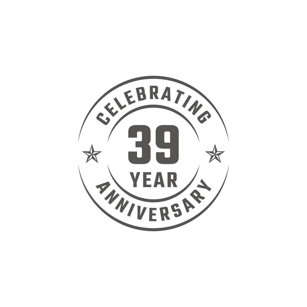 39 års jubileumsfirande emblem med grå färg för festevenemang, bröllop, gratulationskort och inbjudan isolerad på vit bakgrund vektor
