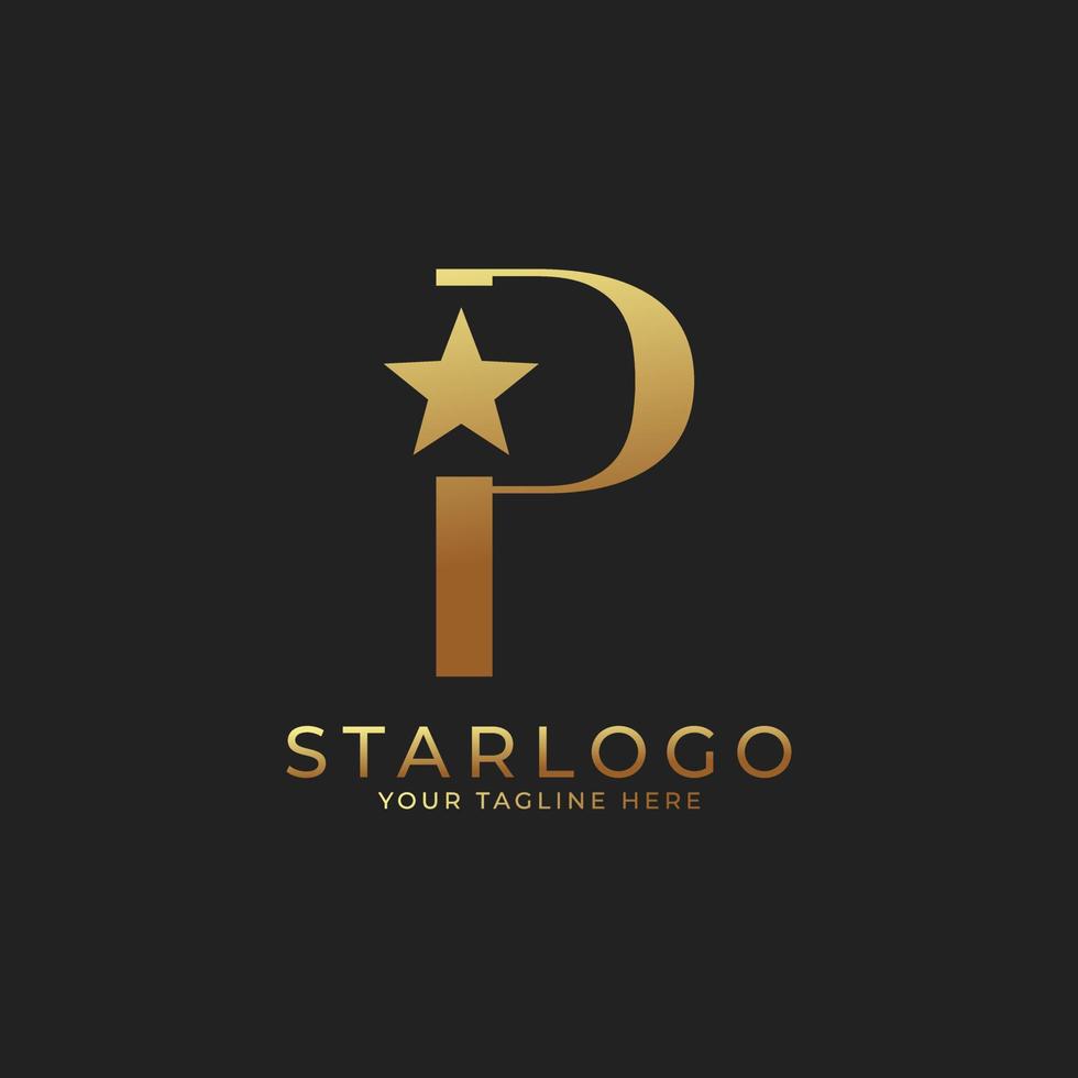 abstrakt initial bokstav p star logotyp. guld ett brev med stjärnikon kombination. användbar för företags- och varumärkeslogotyper. vektor
