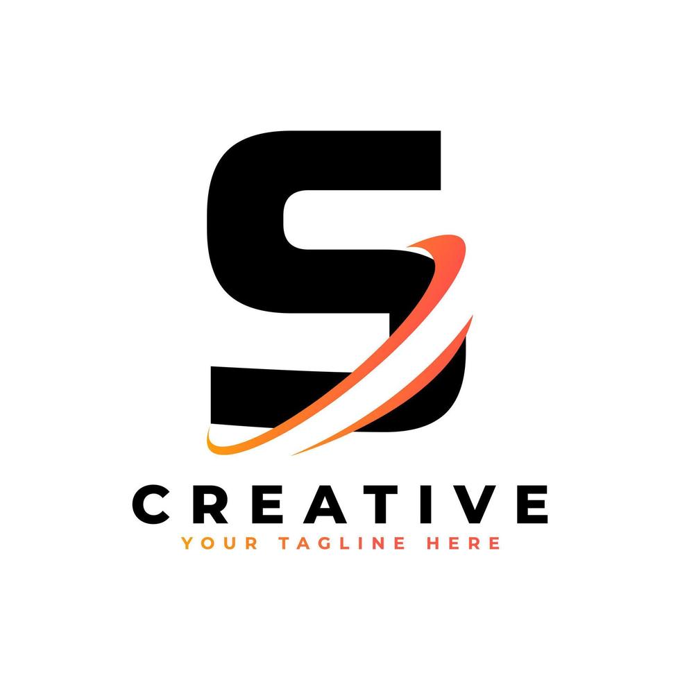 Corporate letter s logotyp med kreativa böjda swoosh ikon vektor mallelement i svart och gul färg.