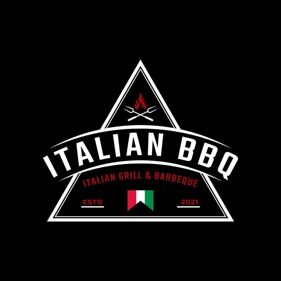 Inspiration für das Design des klassischen Vintage-Retro-Label-Emblems mit italienischem Grill-Barbeque-Logo vektor