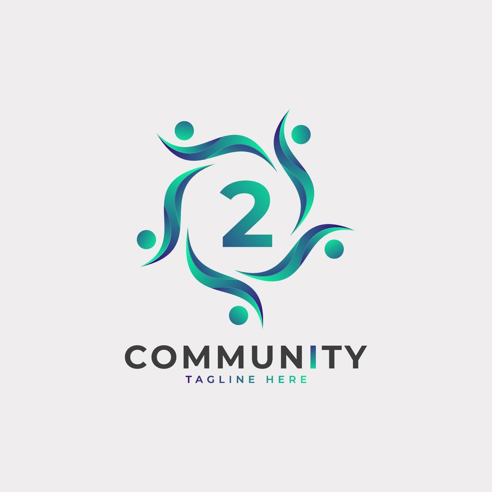 community nummer 2 connecting people logotyp. färgglad geometrisk form. platt vektor logotyp designmall element.