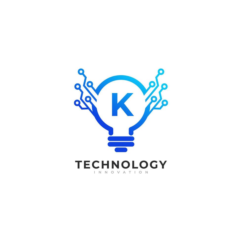 buchstabe k innerhalb der lampe birne technologie innovation logo design template element vektor