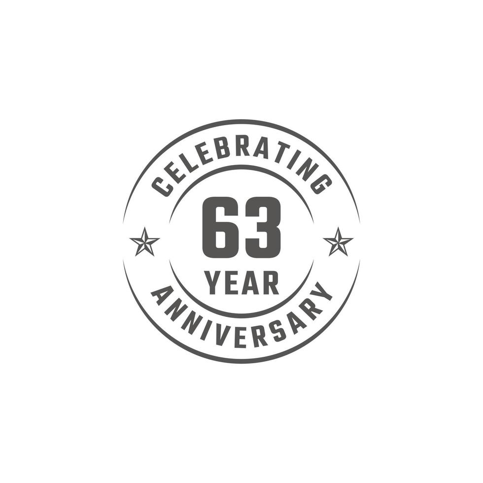 63-jähriges Jubiläumsfeier-Emblem-Abzeichen mit grauer Farbe für Feierlichkeiten, Hochzeiten, Grußkarten und Einladungen isoliert auf weißem Hintergrund vektor