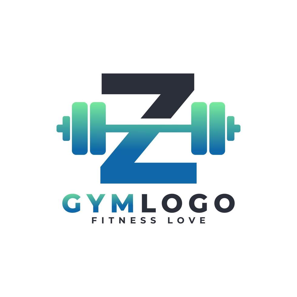 bokstaven z logotyp med skivstång. gym logotyp. lyft vektor logotyp design för gym och fitness. alfabetet brev logotyp mall