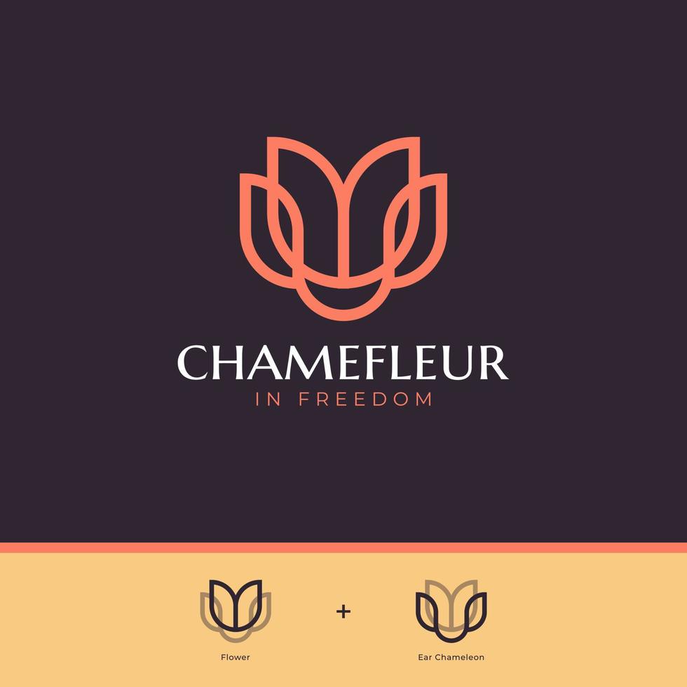 abstraktes Blumen-Tulpen-Logo mit Chamäleon im Linienstil. Logo-Kombination aus Blumentulpe und Chamäleon vektor