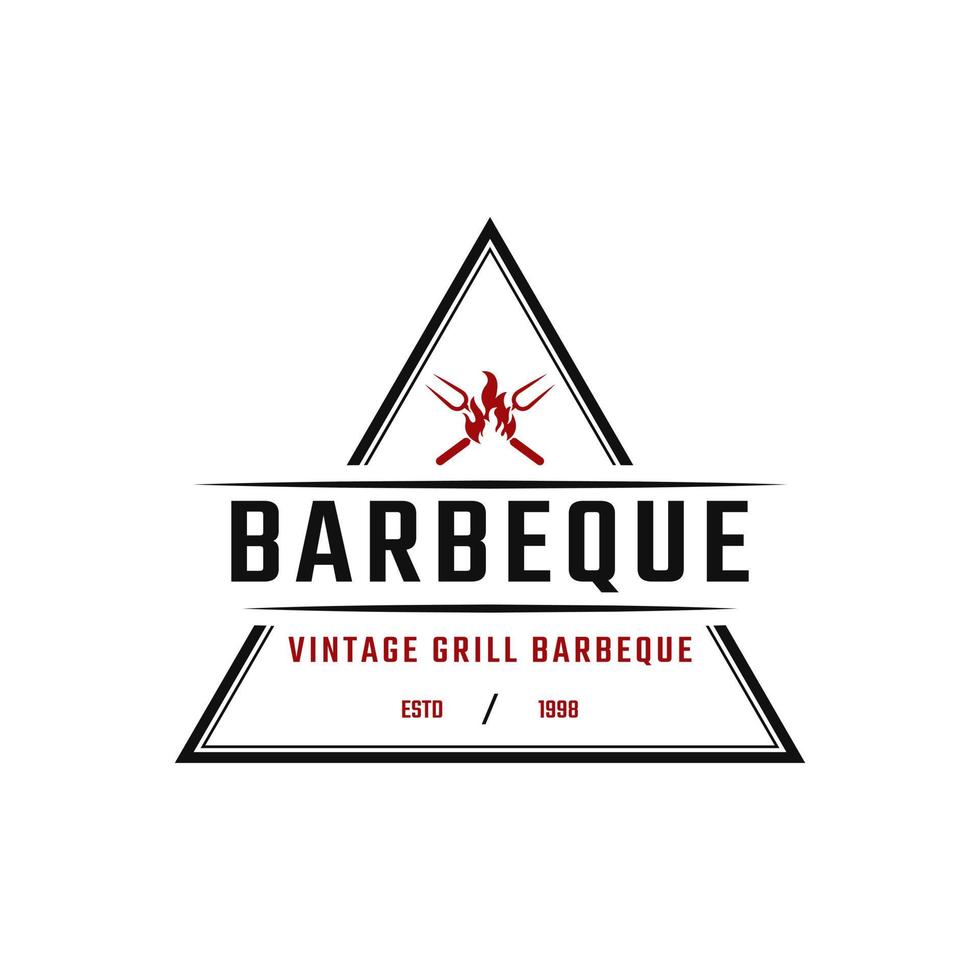 klassisches Vintage-Retro-Label-Abzeichen für Grill-Barbecue-Barbecue-Barbecue mit gekreuzter Gabel und Feuerflammen-Logo-Design-Inspiration vektor