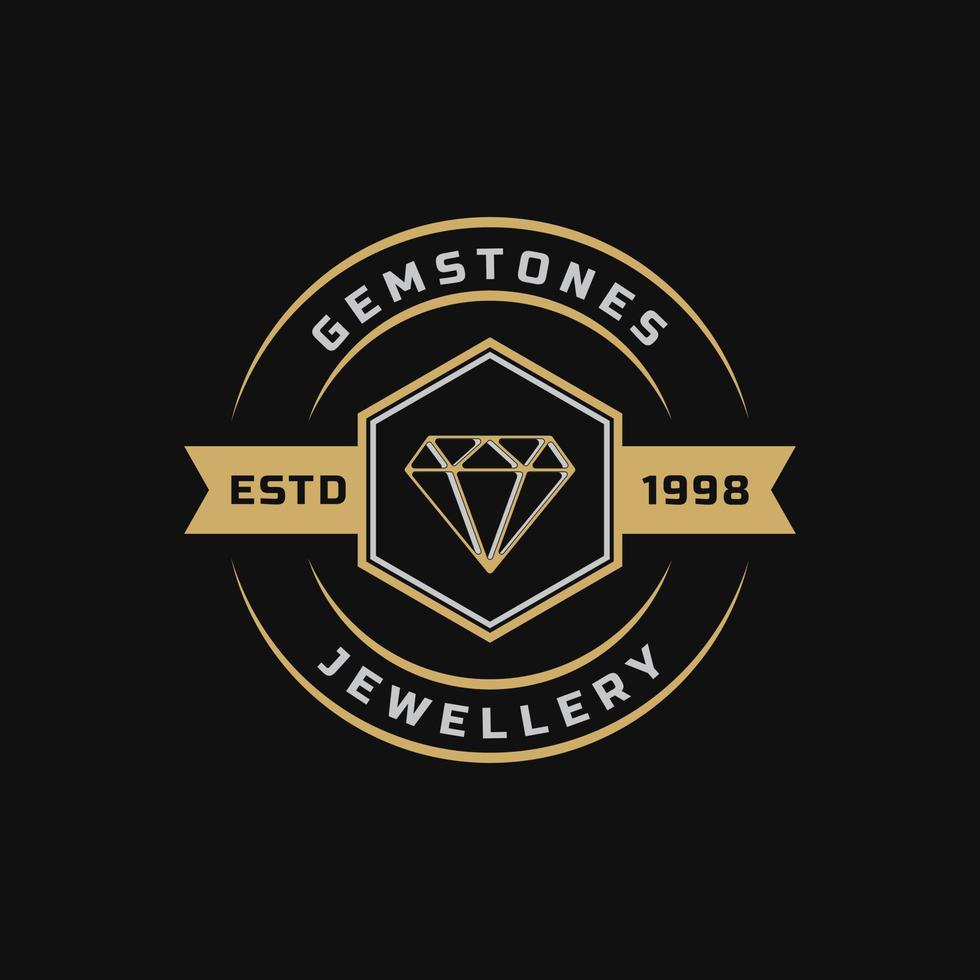 vintage retro-abzeichen für luxus-linienkunst diamant-edelstein-schmuck-logo-emblem-design-symbol vektor