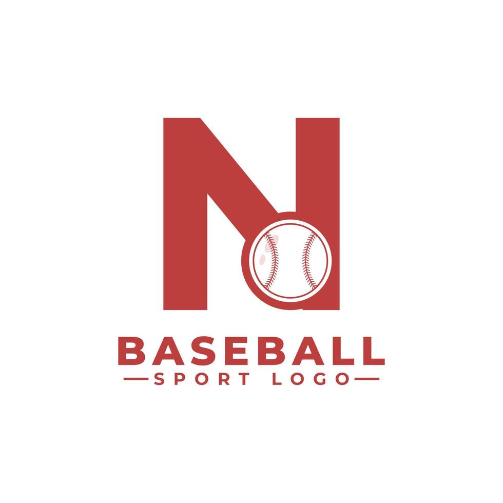 bokstaven n med baseball logotyp design. vektor designmallelement för sportlag eller företagsidentitet.
