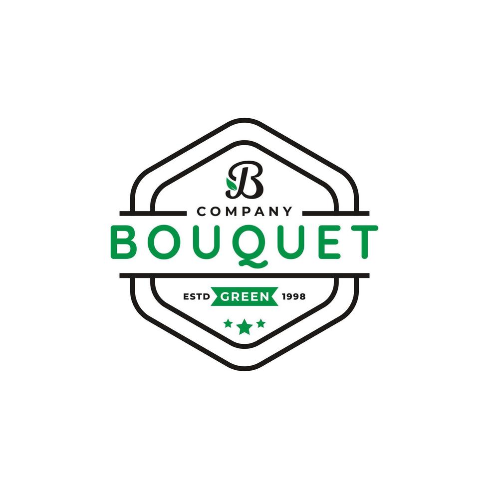 anfangsbuchstabe b und blatt für vintage-bouquet-logo-design-inspiration vektor