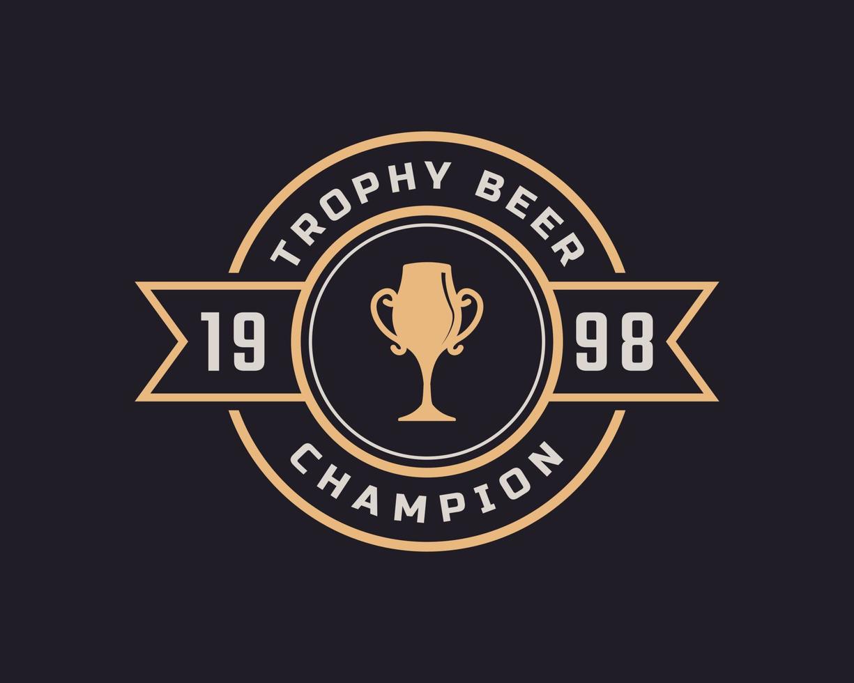 klassisches vintage label abzeichen emblem trophäenbecher bier für retro sport bar cafe tavern logo design inspiration vektor