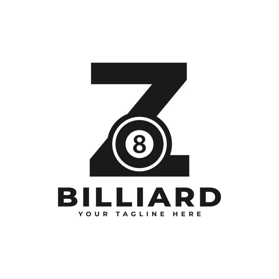 Buchstabe z mit Billard-Logo-Design. Vektordesign-Vorlagenelemente für Sportteams oder Corporate Identity. vektor