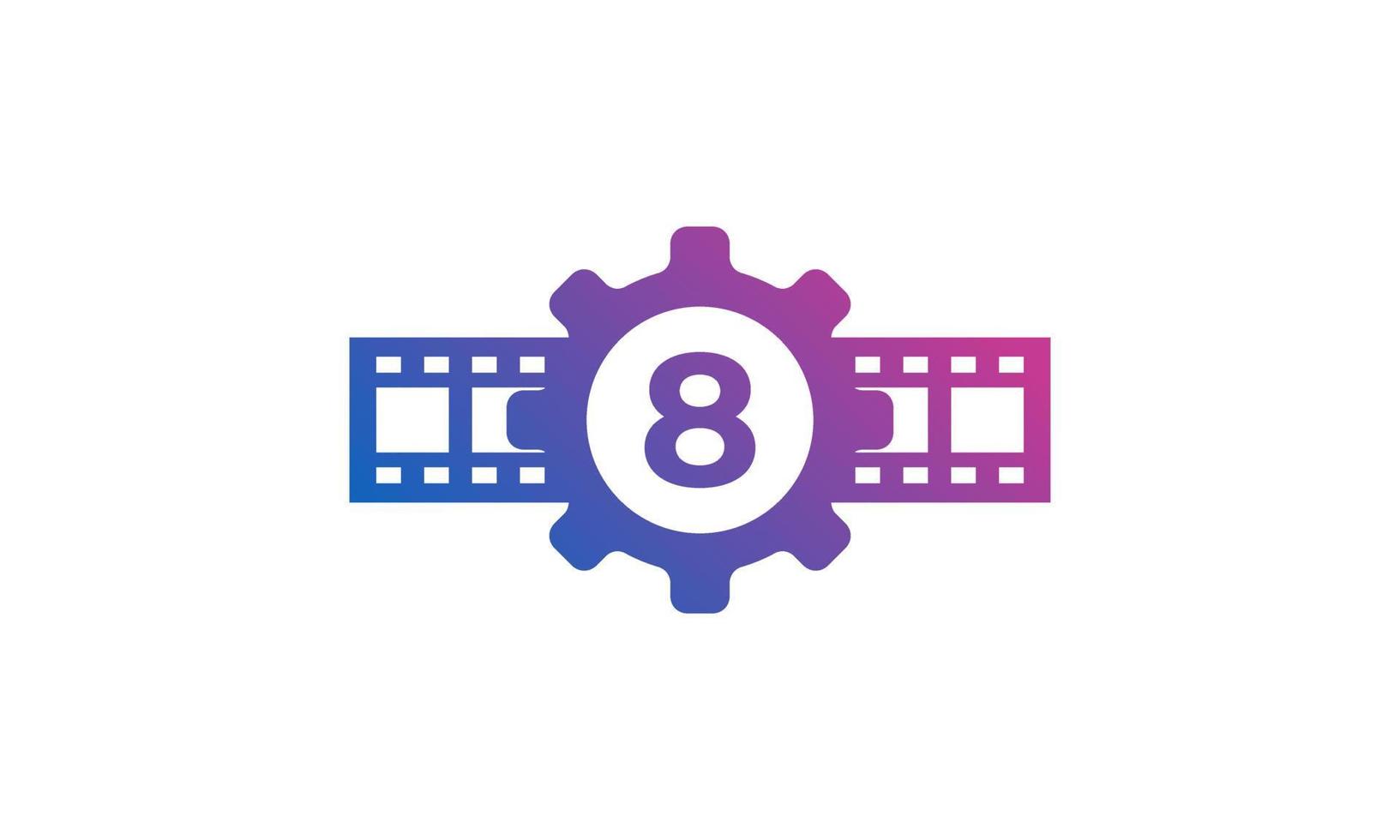 nummer 8 kugghjul med rulleränder filmremsa för film film filmproduktion studio logotyp inspiration vektor