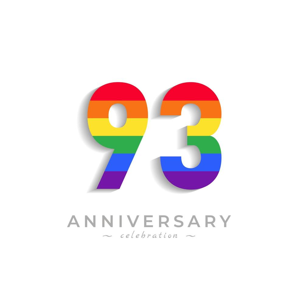 93-jährige Jubiläumsfeier mit Regenbogenfarbe für Feierveranstaltung, Hochzeit, Grußkarte und Einladung einzeln auf weißem Hintergrund vektor