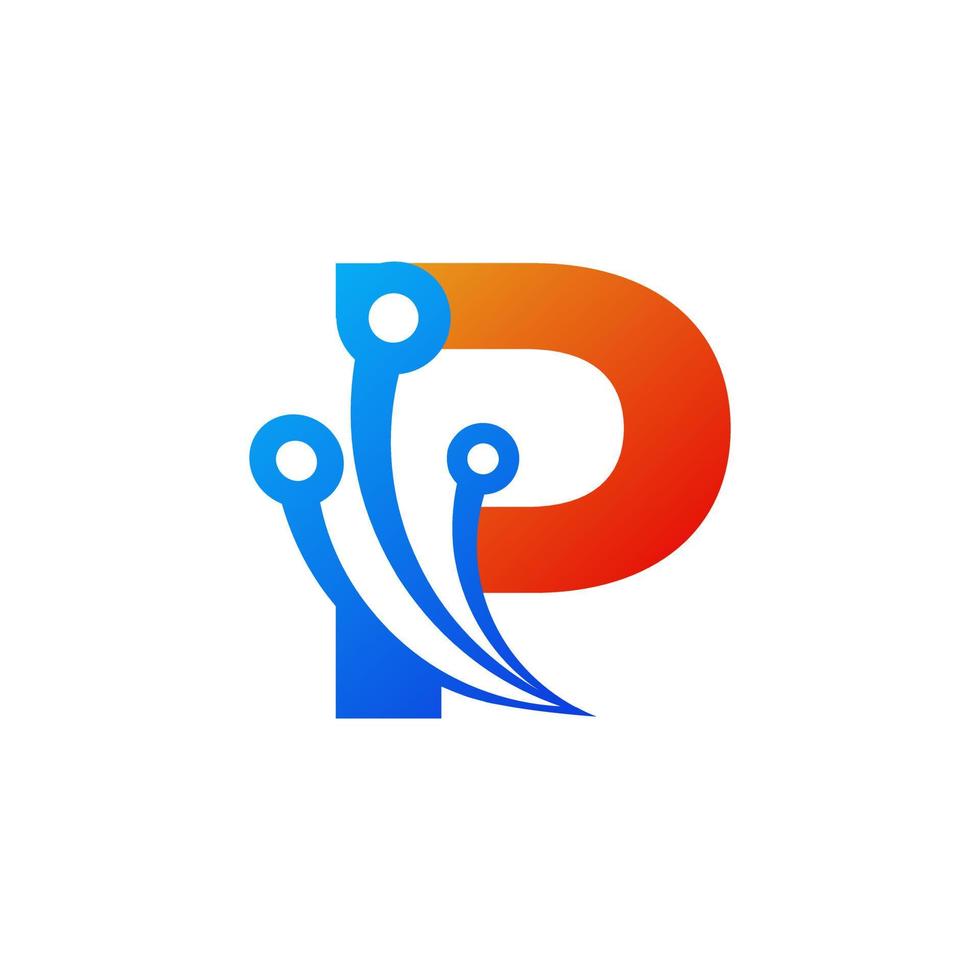 första bokstaven p teknik logotyp designmall element vektor
