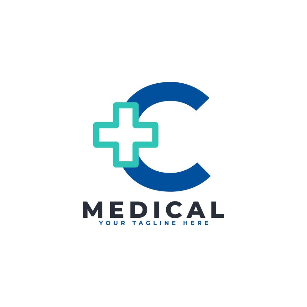 bokstaven c kryss plus logotyp. användbar för logotyper för företag, vetenskap, hälsovård, medicin, sjukhus och natur. vektor
