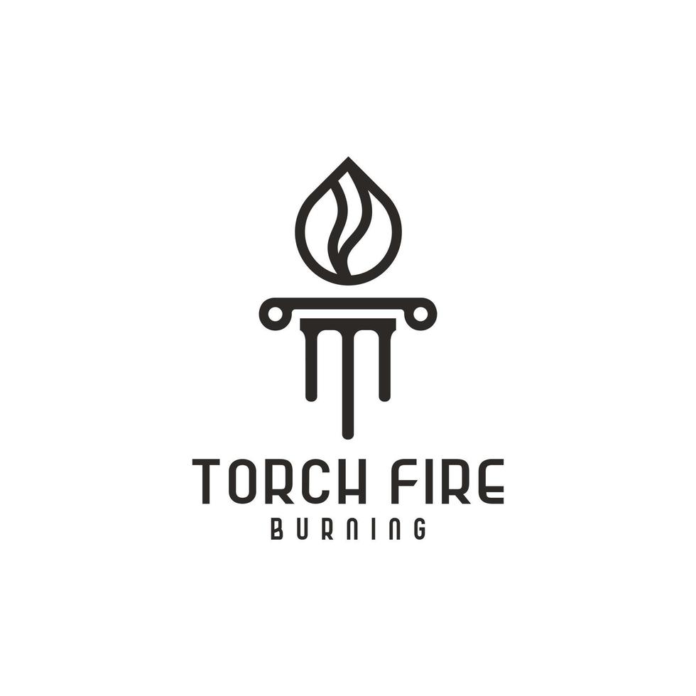 abstrakt illustration bokstaven t brinnande fackla eld låga med pelare kolumn logotyp design inspiration vektor