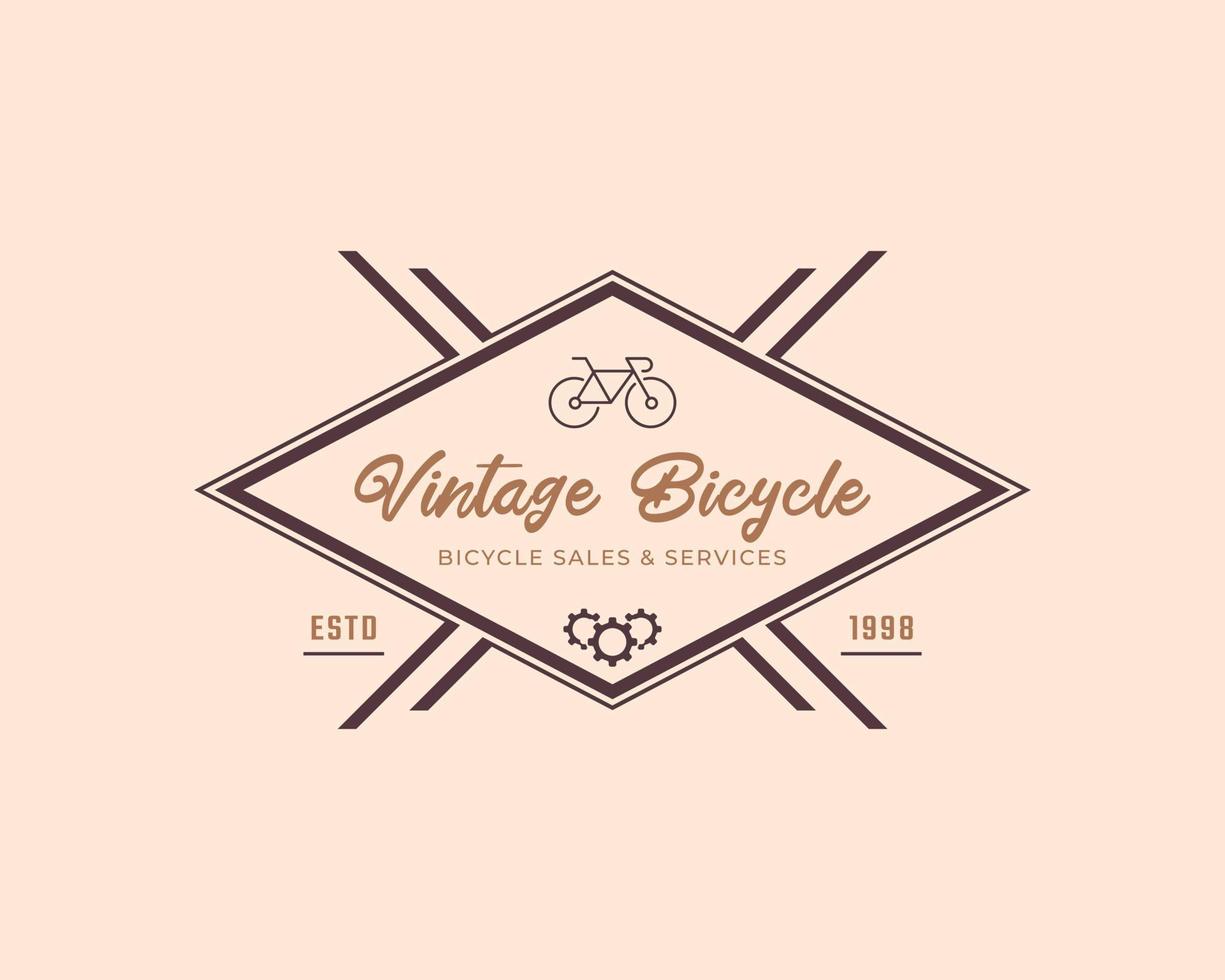 vintage emblem badge cykel reparation och tjänster butik logotyp i retrostil vektorillustration vektor