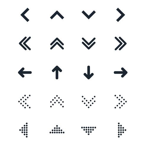 Vektor uppsättning av olika svarta pilar ikonen
