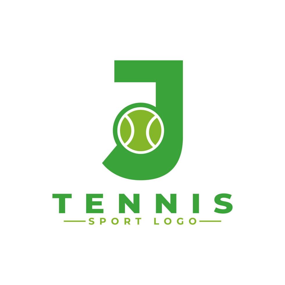 bokstaven j med tennis logotyp design. vektor designmallelement för sportlag eller företagsidentitet.