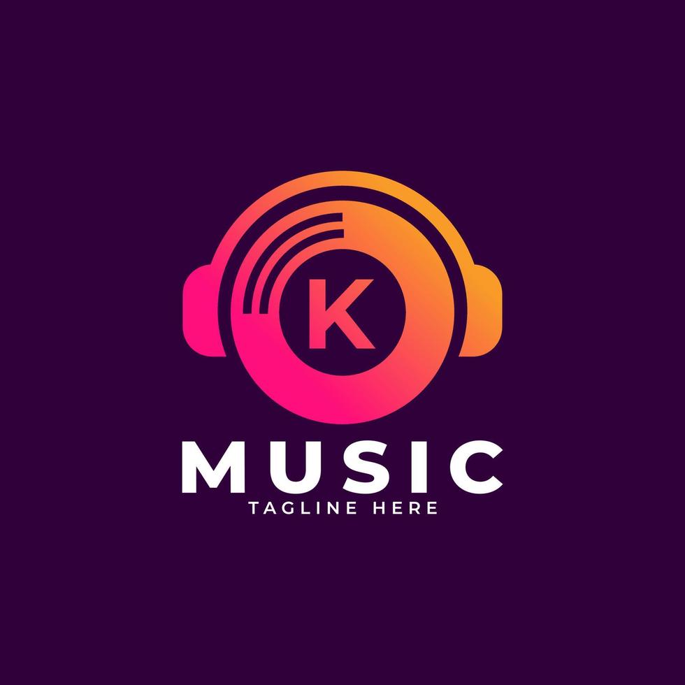 musik logotyp ikon. inledande bokstaven k musik logotyp designmall element. vektor