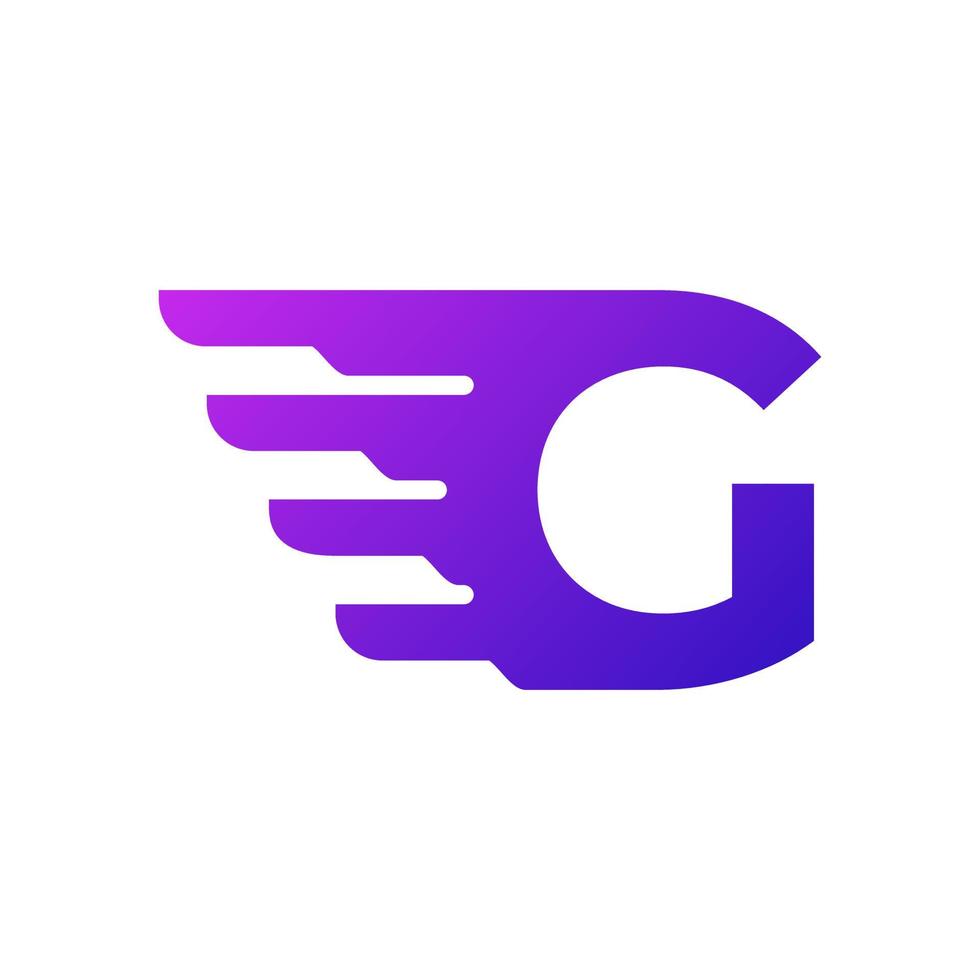 snabb leverans logotyp för initial bokstav g leverans. lila gradient form med geometriska vingar kombination. vektor