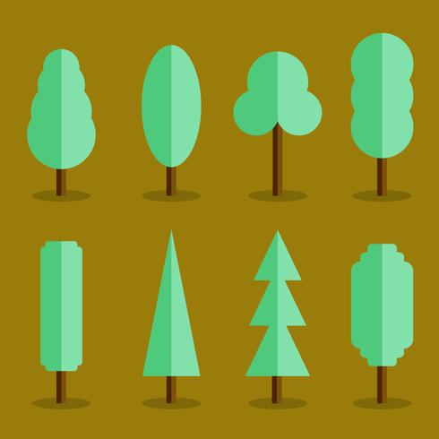 Vektor uppsättning enkla träd ikoner platt stil