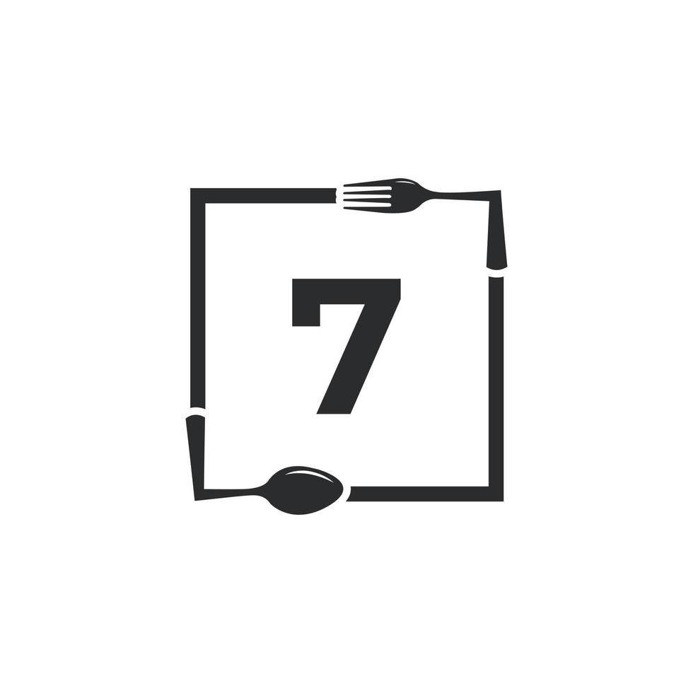 restaurangens logotyp. nummer 7 med sked gaffel för restaurang logotyp ikon designmall vektor