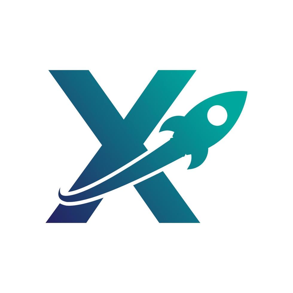 buchstabe x mit rakete nach oben und swoosh-logo-design. kreative buchstabenmarke geeignet für markenidentität, reise, start up, logistik, geschäftslogovorlage vektor