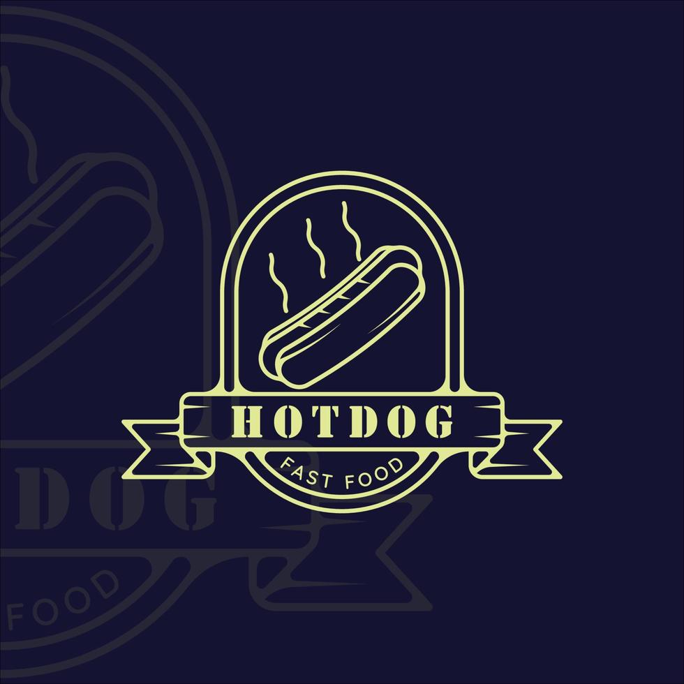 Hotdog oder Hotdogs Logo Strichzeichnungen einfache minimalistische Vektor Illustration Vorlage Symbol Grafikdesign. fast-food-zeichen oder symbol für menü- oder restaurantkonzept mit abzeichenemblem und typografie