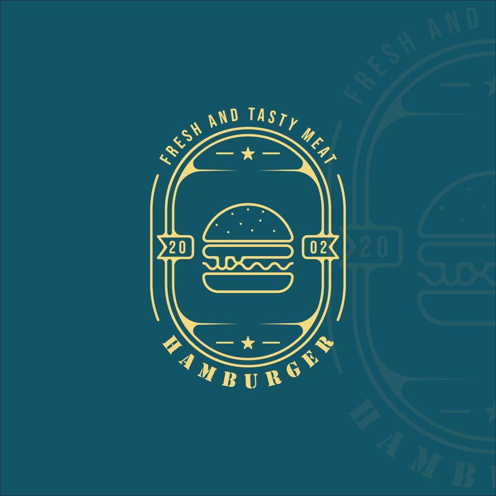 burger oder hamburger logo linie kunst einfache minimalistische vektorillustration vorlage symbol grafikdesign. fast-food-zeichen oder symbol für menü- oder restaurantkonzept mit abzeichen und typografie vektor