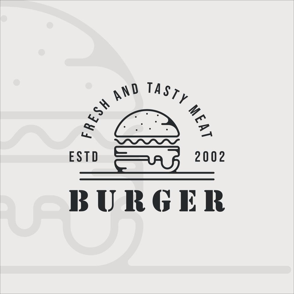 hamburgare eller hamburgare logotyp linjekonst vintage vektor illustration mall ikon grafisk design. snabbmatsskylt eller symbol för menyrestaurang eller reklamartiklar med typografi