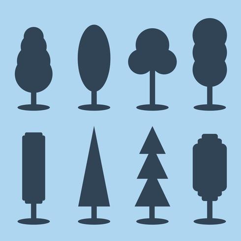 Vektor uppsättning enkla silhuett träd ikoner