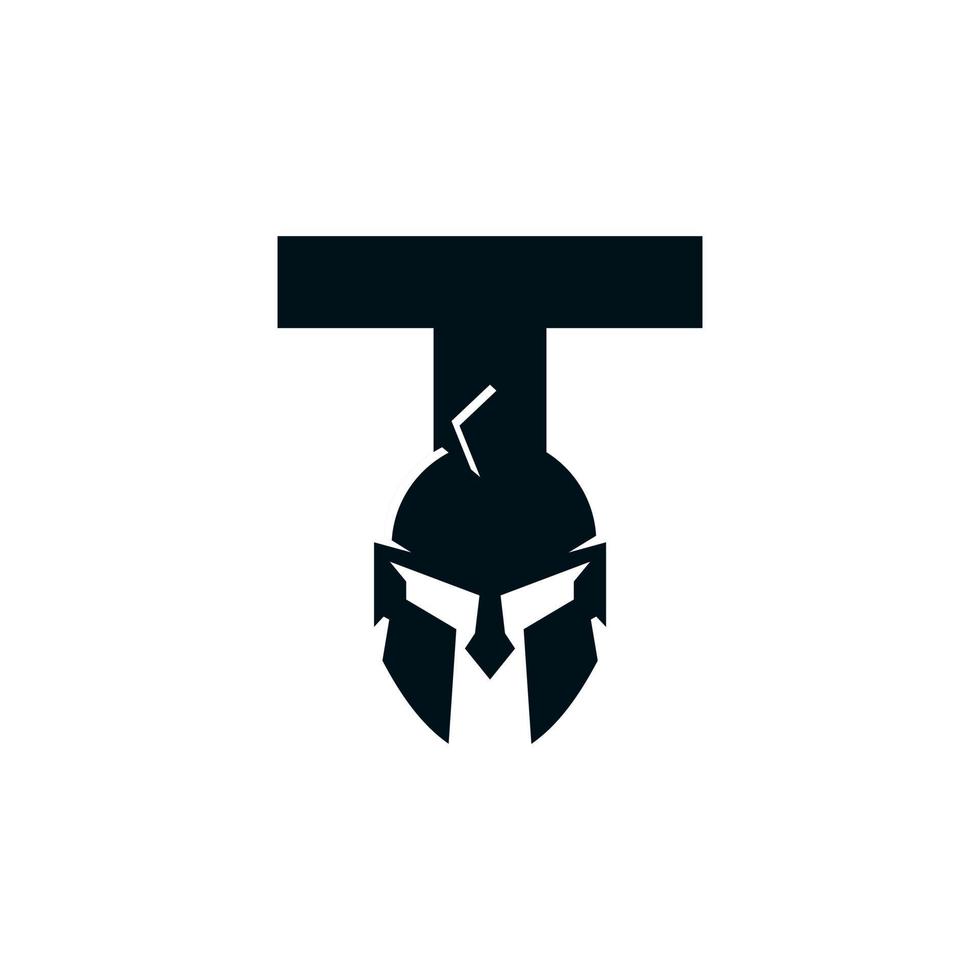 spartanisches Logo. Anfangsbuchstabe t für spartanischen Kriegerhelm-Logo-Designvektor vektor