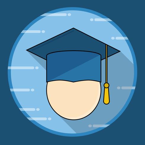 Graduation cap icon med lång skugga vektor