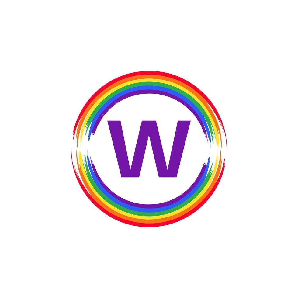 bokstaven w inuti cirkulär färgad i regnbågsfärg flagga borste logotyp design inspiration för hbt-koncept vektor