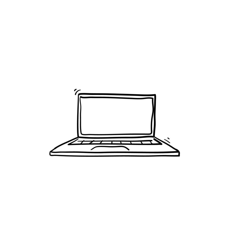 bärbar dator ikon illustration med handritad doodle stil vektor isolerade