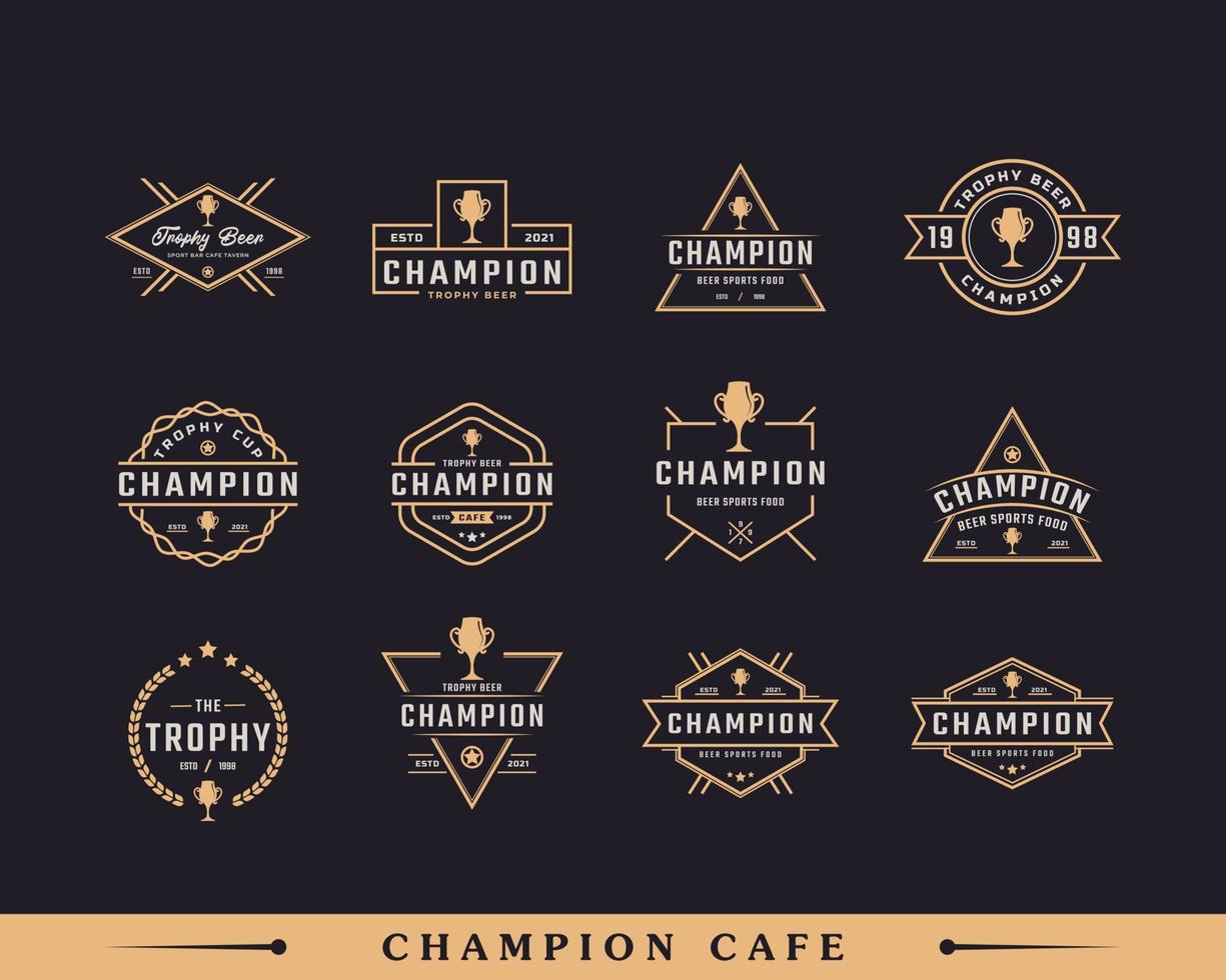 uppsättning klassiska vintage etikett märke emblem trofé kopp öl för retro sport bar café taverna logotyp design inspiration vektor