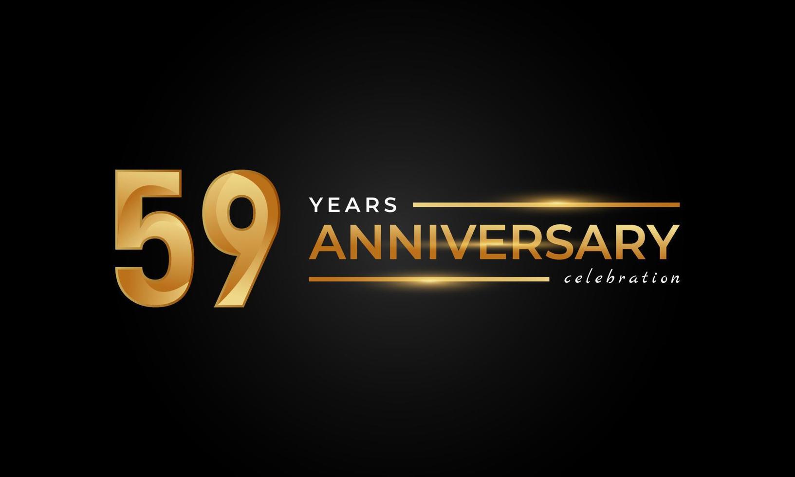59-jähriges Jubiläum mit glänzender goldener und silberner Farbe für Feierlichkeiten, Hochzeiten, Grußkarten und Einladungen einzeln auf schwarzem Hintergrund vektor