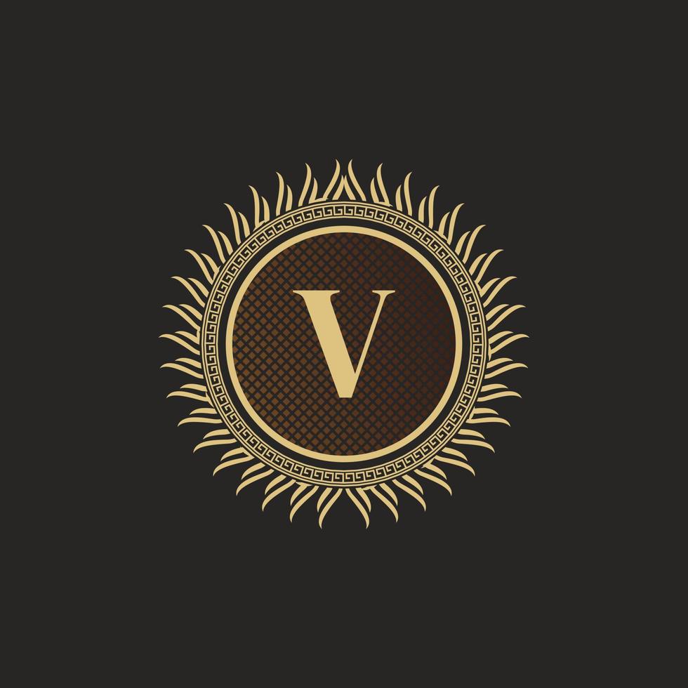 emblem buchstabe v gold monogramm design. luxuriöse volumetrische Logo-Vorlage. 3D-Linienverzierung für Geschäftszeichen, Abzeichen, Wappen, Etikett, Boutique-Marke, Hotel, Restaurant, heraldisch. Vektor-Illustration vektor