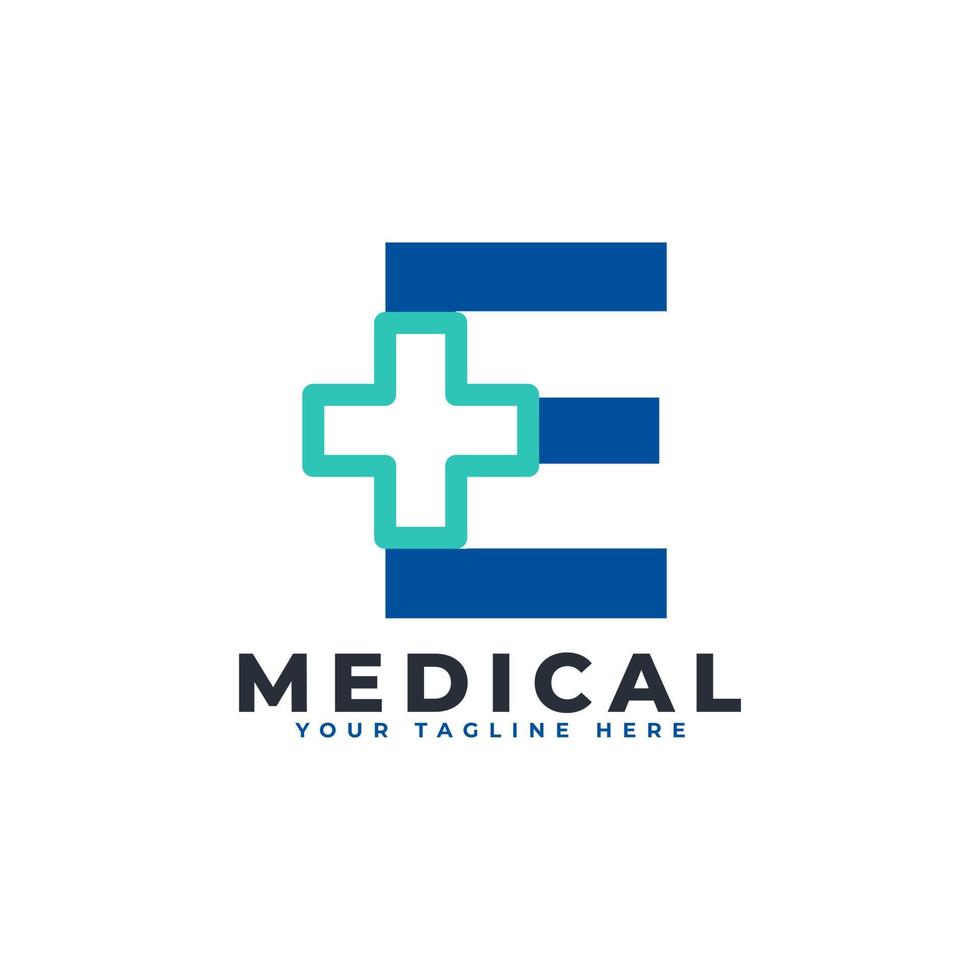 bokstaven e kors plus logotyp. användbar för logotyper för företag, vetenskap, hälsovård, medicin, sjukhus och natur. vektor