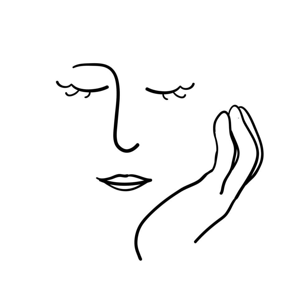 modernes abstraktes Gesichtsporträt mit der Hand auf der Backenillustration lokalisiert auf weißem Hintergrundvektor vektor