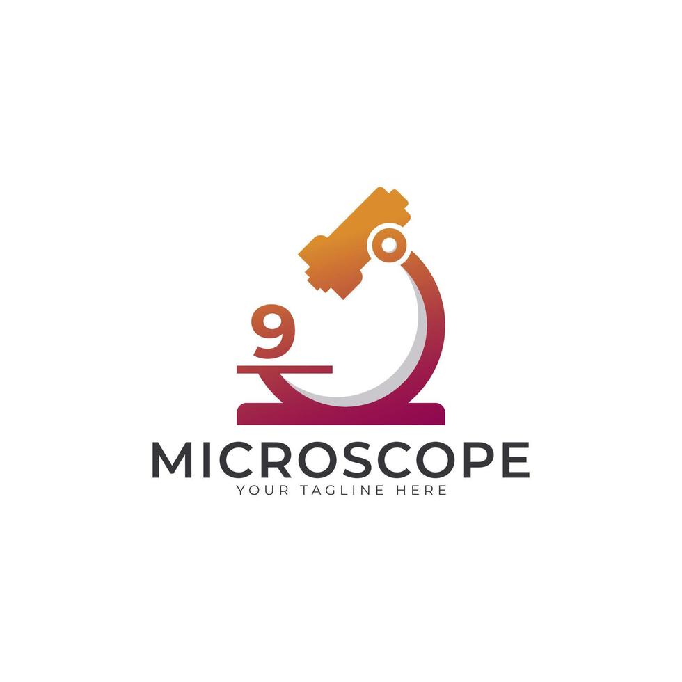 Labor-Logo. Nummer 9 Mikroskop-Logo-Design-Vorlagenelement. vektor
